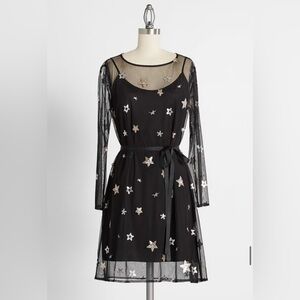 ModCloth Stalight Dance Floor Mini Black & Silver Star Dress